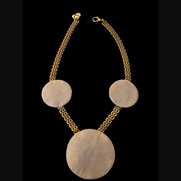Ranjana Khan Antiqued Gold Tone Tigers Eye Clear Crystal Statement Necklace 20.5